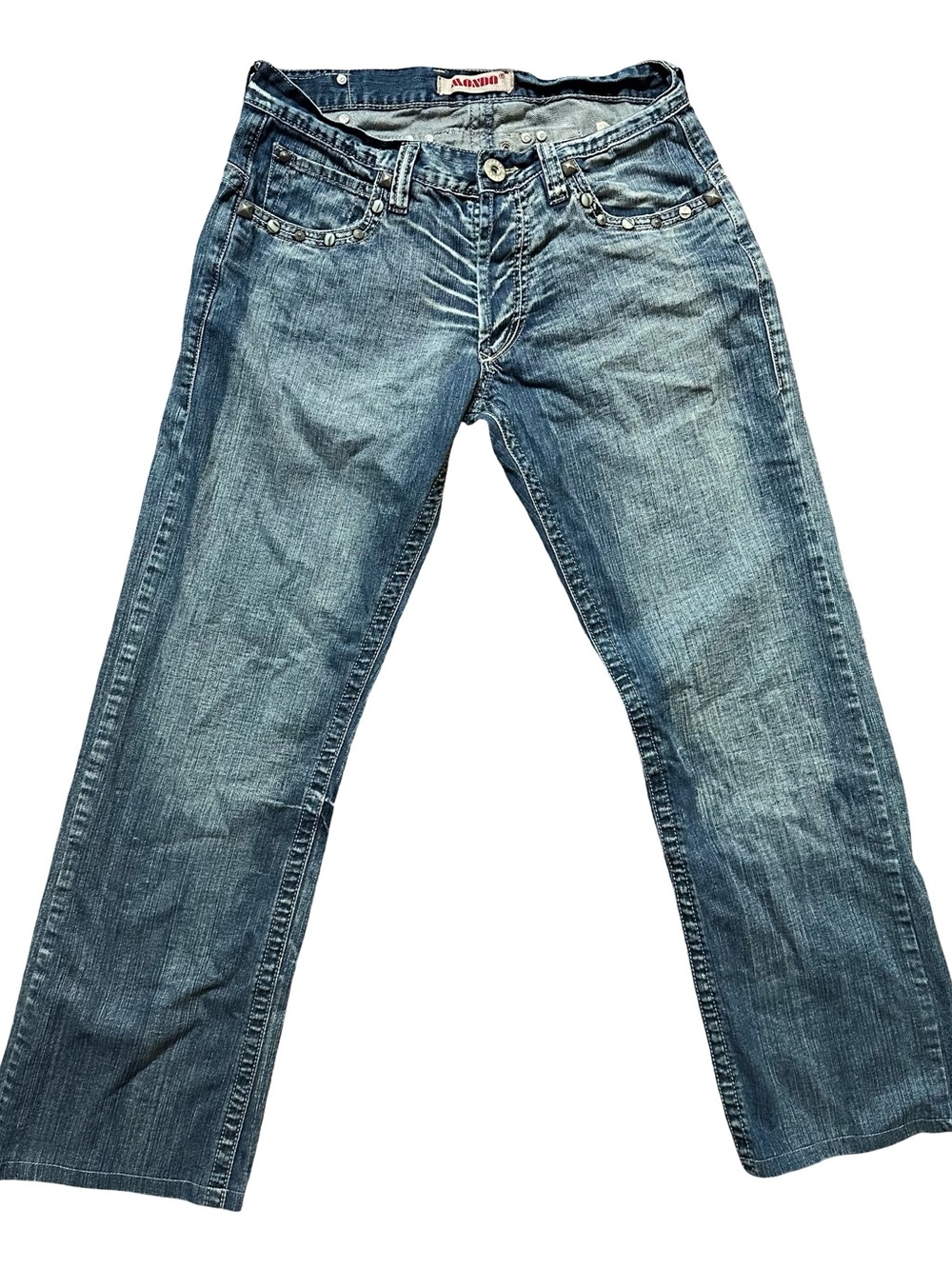 Mondo Men’s Embellished Studded Blue Denim Jeans Straight Leg - Y2K